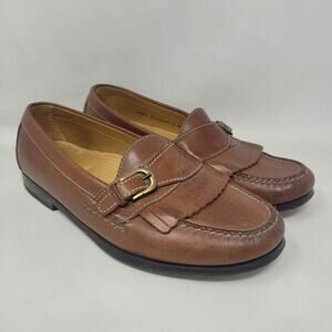 Cole Haan Loafers 8 Brown Leather Slip On Monk Strap Kiltie Casual Preppy C03757